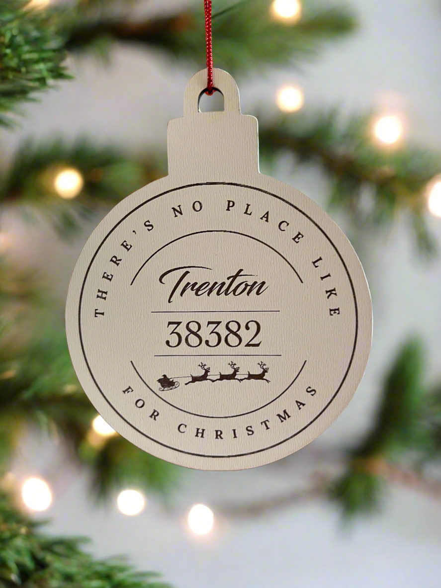 Customized Town and Zip Code Christmas Ornament