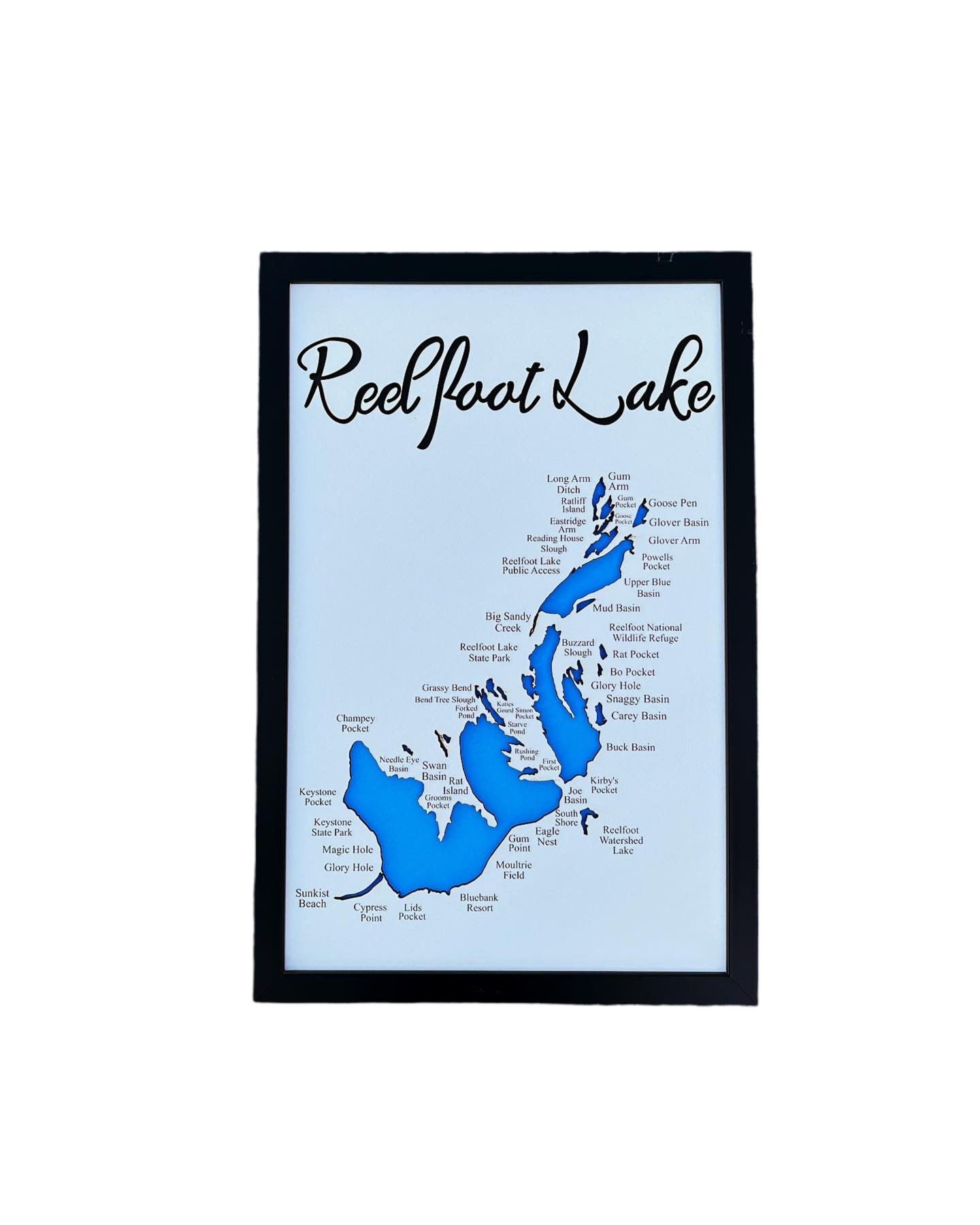 Reelfoot Lake Map with Bays listed